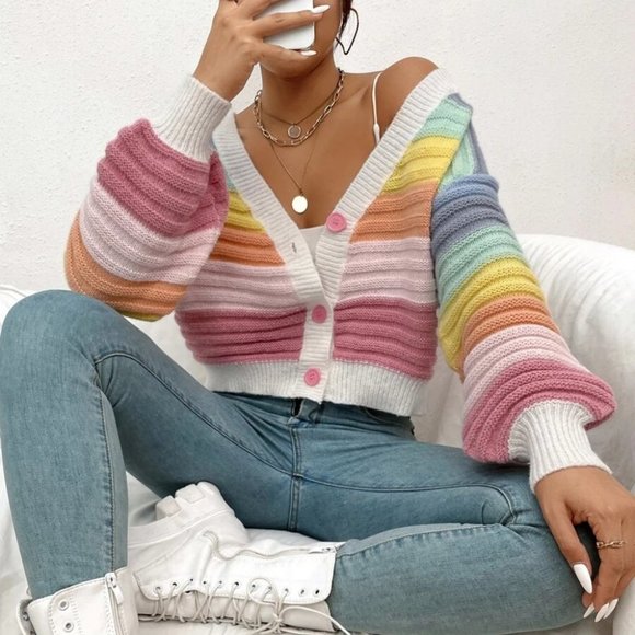 Colorblock Button down Cardigan - Picture 8 of 9